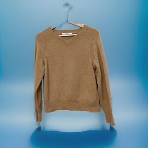 Thakoon vneck 100% wool sweater Large camel color casual preppy